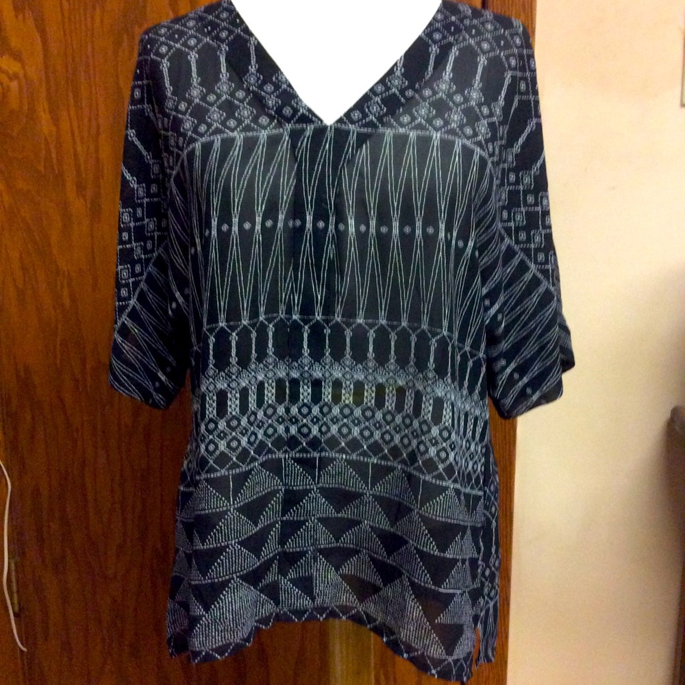 H&M Sheer Black White Blouse Top